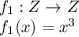 f_{1} :Z \rightarrow Z\\ f_{1} (x) = x^{3}
