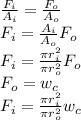 \frac{F_{i} }{A_{i} } =\frac{F_{o} }{A_{o} } \\F_{i} =\frac{A_{i} }{A_{o} } F_{o} \\F_{i}=\frac{\pi r_{i}^{2} }{\pi r_{o}^{2}  } F_{o} \\F_{o}=w_{c} \\F_{i}=\frac{\pi r_{i}^{2} }{\pi r_{o}^{2}  } w_{c}