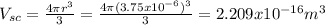 V_{sc} =\frac{4\pi r^{3} }{3} =\frac{4\pi (3.75x10^{-6})^{3}  }{3} =2.209x10^{-16} m^{3}