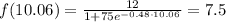 f(10.06)=\frac{12}{1+75e^{-0.48\cdot10.06}}=7.5