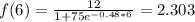 f(6)=\frac{12}{1+75e^{-0.48*6}}=2.303