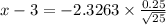 {x-3}= -2.3263 \times \frac{0.25 }{\sqrt{25}}