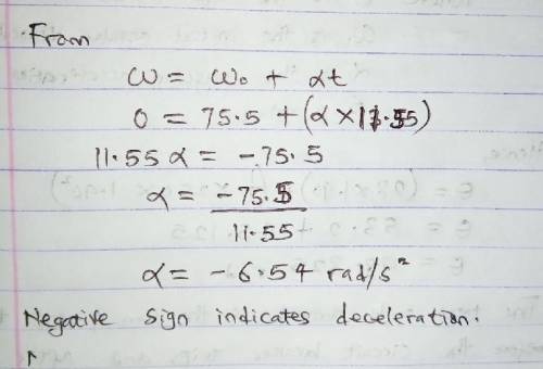 At t=0 a grinding wheel has an angular velocity of 28.0 rad/s. It has a constant angular acceleratio