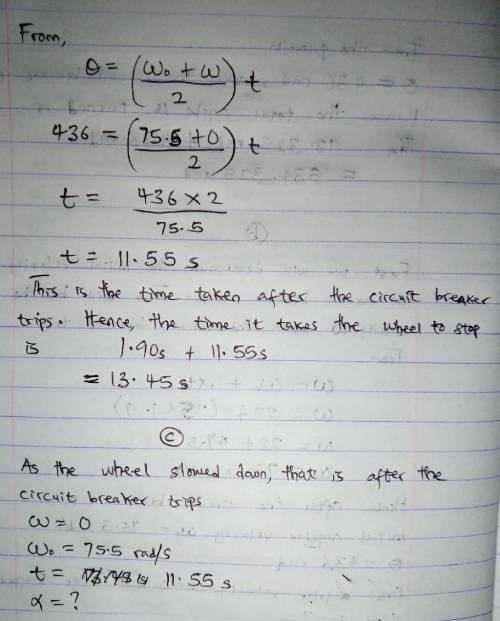 At t=0 a grinding wheel has an angular velocity of 28.0 rad/s. It has a constant angular acceleratio