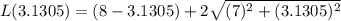 L(3.1305)=(8-3.1305)+2\sqrt{(7)^2+(3.1305)^{2}}