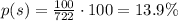 p(s)=\frac{100}{722}\cdot 100 =13.9\%