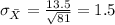\sigma_{\bar X} =\frac{13.5}{\sqrt{81}}= 1.5