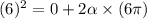 (6)^2= 0 +2 \alpha\times (6\pi)