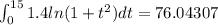 \int_{0}^{15}1.4ln(1+t^2)dt=76.04307