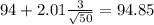 94+2.01\frac{3}{\sqrt{50}}=94.85