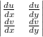 \left |\begin{matrix} \frac{du}{dx}& \frac{du}{dy}\\ \frac{dv}{dx}& \frac{dv}{dy}\end{matrix}\right|