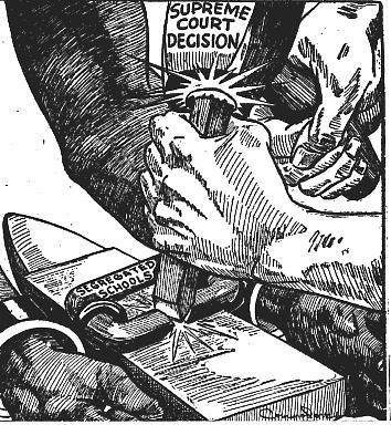 Question: This political cartoon was drawn in 1954. Explain the purpose & symbolism of the carto