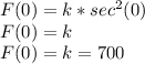 F(0)=k*sec^2(0)\\F(0)=k\\F(0)=k=700