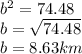 b^{2} = 74.48\\b = \sqrt{74.48} \\b = 8.63 km