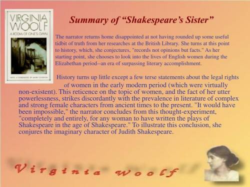 In her essay “Shakespeare’s Sister,” what prompts Virginia Woolf’s musings about Shakespeare’s siste