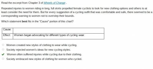 Read the excerpt from chapter 3 of wheels of change . repeated injuries to women riding in long, ful