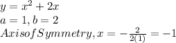 y = x^2 + 2x\\a=1, b=2\\Axis of Symmetry, x=-\frac{2}{2(1)}=-1