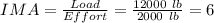 IMA = \frac{ Load}{Effort} =\frac{12000 \ lb}{2000 \ lb}  = 6