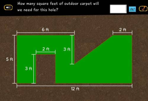 How many square feet of outdoor carpet will we need for this hole?side lengths: 6ft, 5ft, 3ft, 2ft,