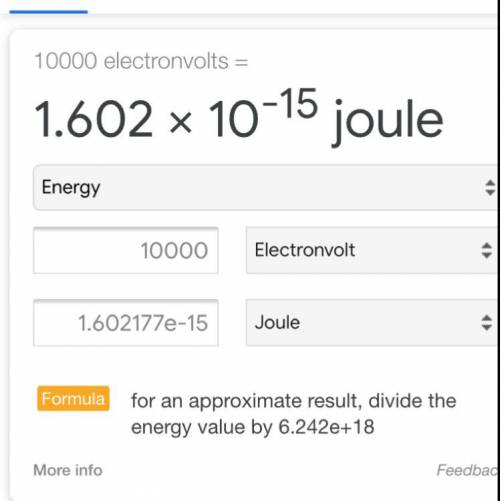 How many joules are in 10,000 Electron Volts
