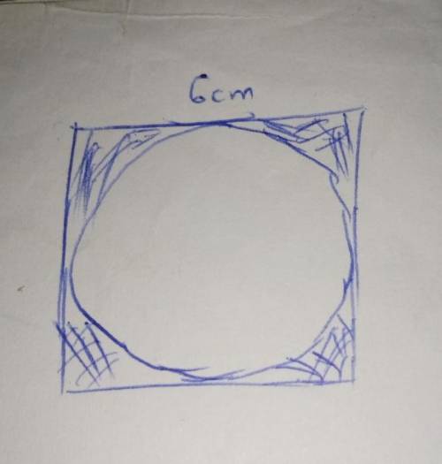The diagram shows a circle inside a square. The lento of the square side is 6 cm Calculate the shade