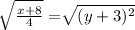 \sqrt[]{\frac{x+8}{4}}=\sqrt[]{(y+3)^2}