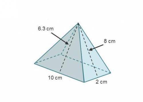 What is the surface area of the rectangular pyramid shown? 59.5 cm2 63 cm2 75.5 cm2 99 cm2
