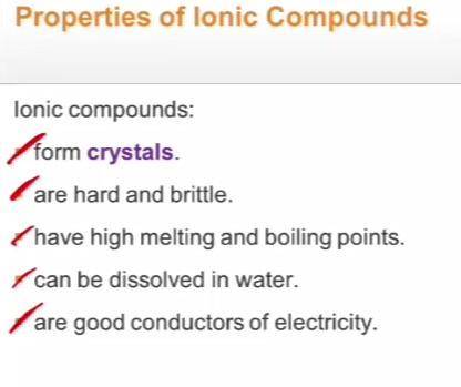Which is a property of ionic compounds? O soft and brittle O low boiling point O able to conduct ele