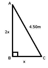 If the top of a 4.50 m ladder reaches twice as far up a vertical wall as the foot of the ladder is o