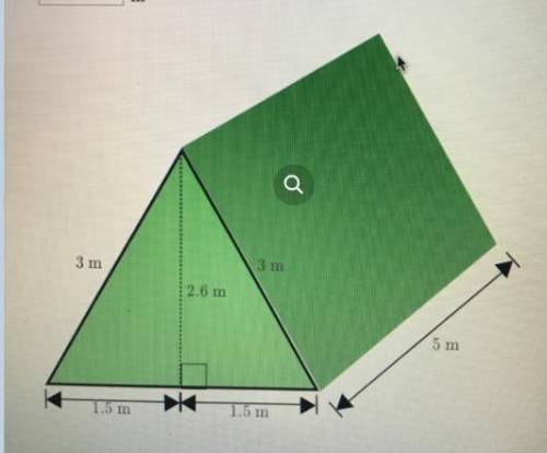 Shaun's tent (shown below) is a triangular prism. Find the surface area, including the floor, of his