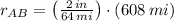 r_{AB} = \left(\frac{2\,in}{64\,mi} \right)\cdot (608\,mi)