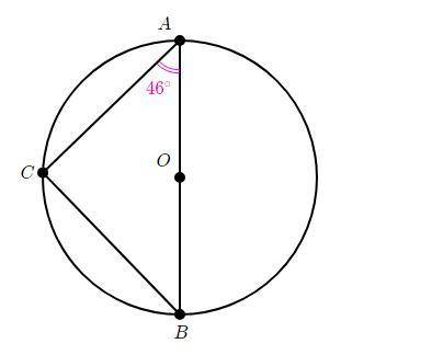 Angle c is inscribed in circle o. ab is diameter of circle o. what is the measure of b