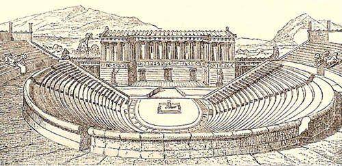 Describe the Greek theaters where the plays took place.