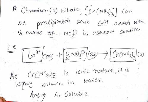 Write the precipitation reaction for chromium(III) nitrate in aqueous solution: Use the pull-down me