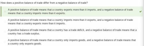 How does a positive balance of trade differ from a negative balance of trade? A positive balance of