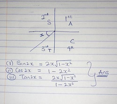 Find sin(2x), cos(2x), and tan(2x) from the given information. sin(x) = - x in Quadrant III