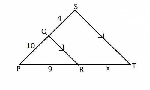 #11 - In the diagram of triangle PST, QR is parallel to ST with PQ = 10 andQS = 4. It is known that