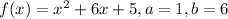 f(x)=x^2+6x+5, a=1, b=6