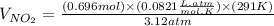 V_{NO_{2}}=\frac{(0.696mol)\times (0.0821\frac{L.atm}{mol.K})\times (291K)}{3.12atm}