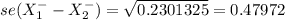 se(X^{-} _{1} - X^{-} _{2} ) = \sqrt{0.2301325} = 0.47972