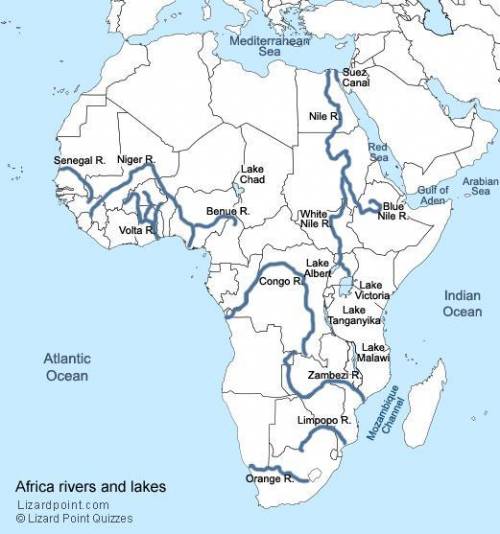 On the map above, what is the name of the river at letter A?A.the Nile RiverB.the Zambezi RiverC.the