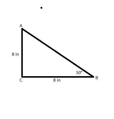 7. Isosceles triangle ABC is shown below with legs that measure 8 inches and a vertex angle of 50D.