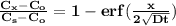 \mathbf{\frac{C_x-C_o}{C_s-C_o} = 1- erf(\frac{x}{2\sqrt{Dt} })}