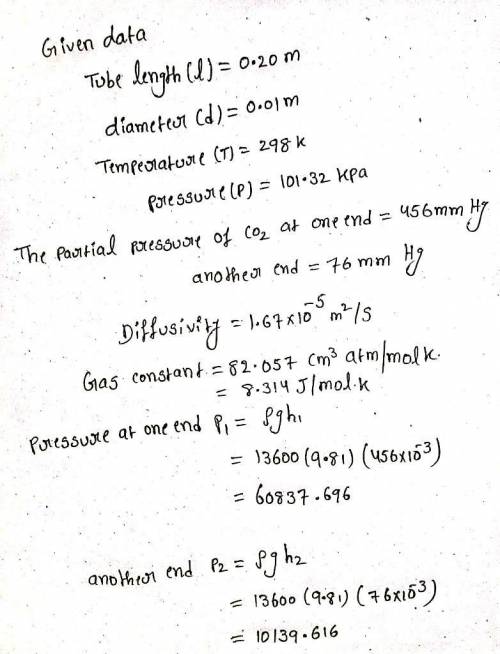 6.1-2. Diffusion of CO, in a Binary Gas Mixture. The gas CO2 is diffusing at stcady state through a