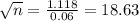 \sqrt{n} = \frac{1.118}{0.06} = 18.63
