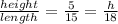 \frac{height}{length} =\frac{5}{15} =\frac{h}{18}