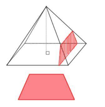 Stefani slices a right rectangular pyramid with a plane and the cross-section is in the shape of a t