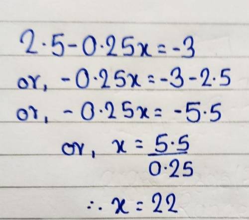 What is the value of x in the equation 2.5-0.25x=-3?
-22
-1.1
1.1
22