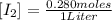[I_{2} ]=\frac{0.280 moles}{1 Liter}