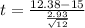 t = \frac{12.38 - 15}{\frac{2.93}{\sqrt{12}}}